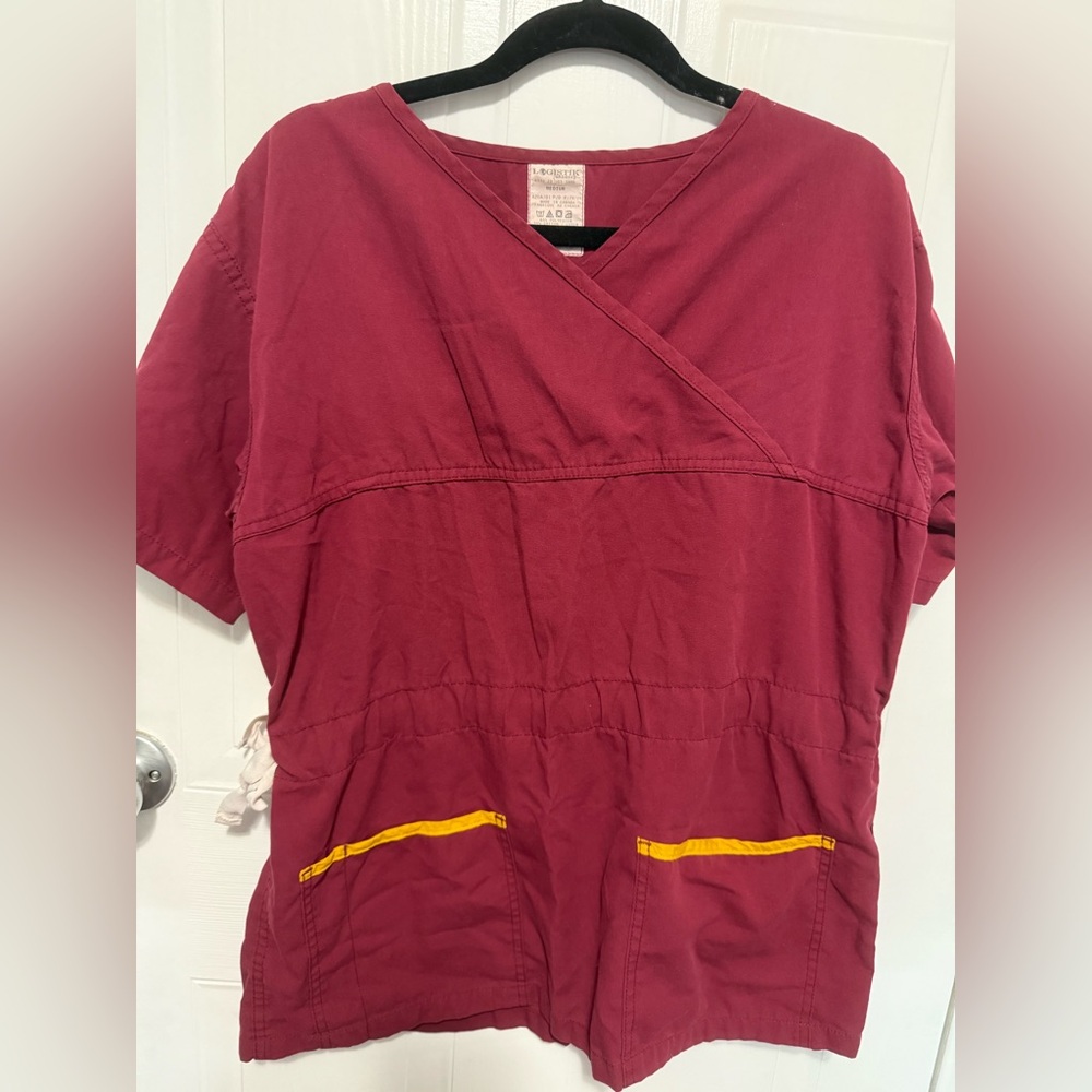 Red Scrub top M free with any purchase